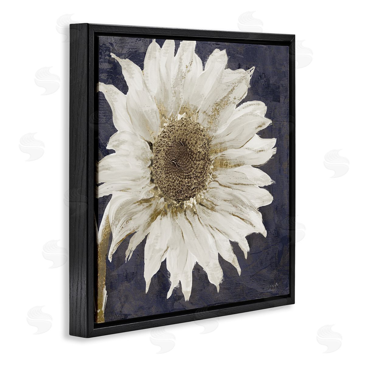Sophie 6 Modern Distressed Daisy  Black Floating Frame Canvas Wall Art Print