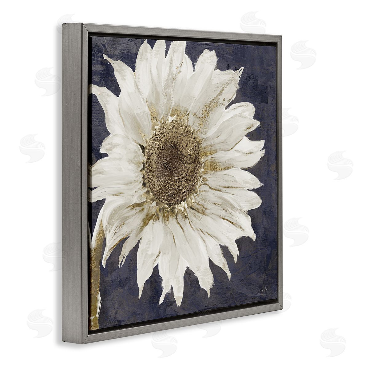Sophie 6 Modern Distressed Daisy  Gray Floating Frame Canvas Wall Art Print