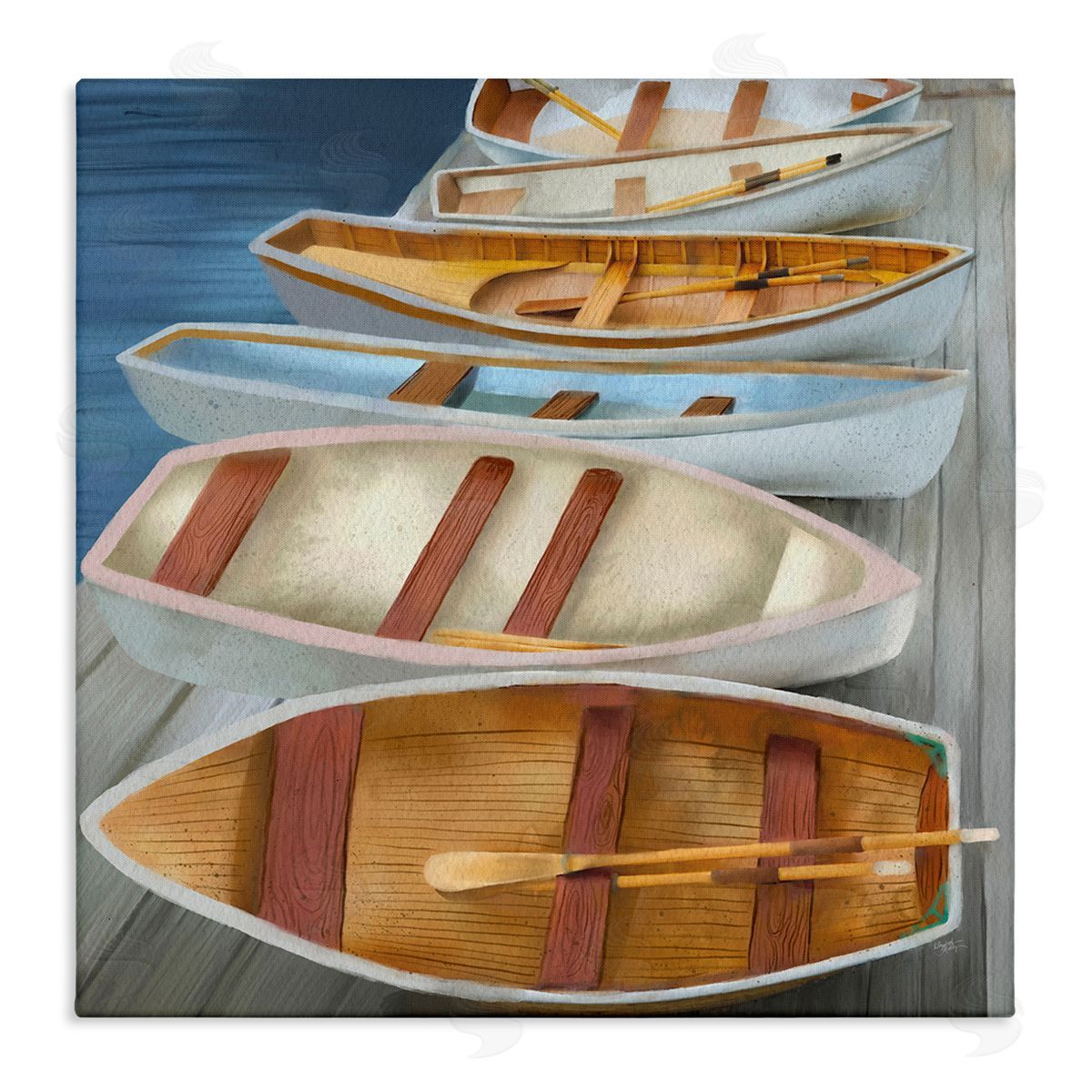 Elizabeth Medley Rowboats Along Lake Dock Stretched Canvas Wall Art Print