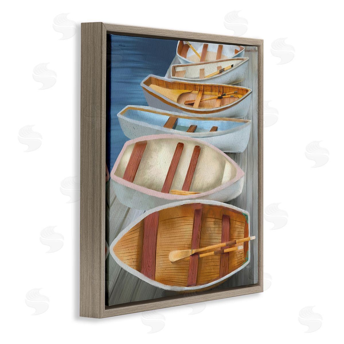 Elizabeth Medley Rowboats Along Lake Dock Brown Floating Frame Canvas Wall Art Print