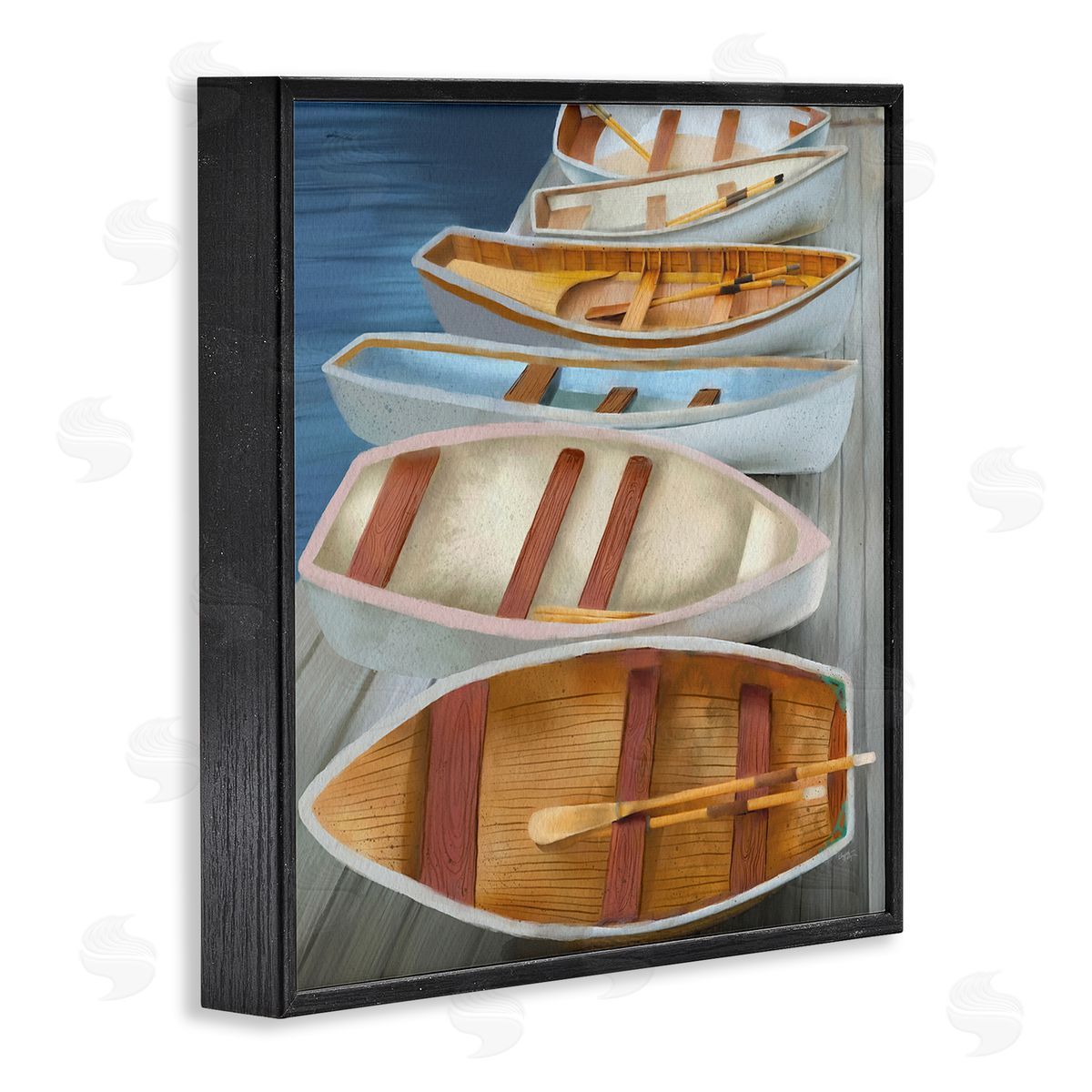 Elizabeth Medley Rowboats Along Lake Dock Black Framed Glicee Wall Art Print
