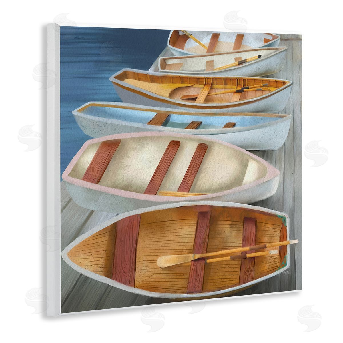 Elizabeth Medley Rowboats Along Lake Dock Wooden Wall Plaque Art Print
