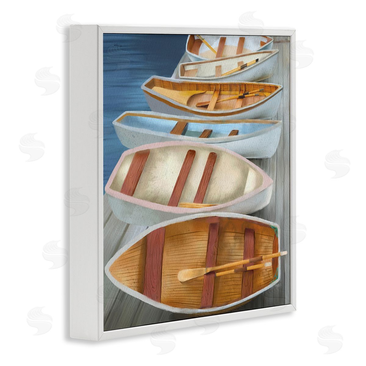 Elizabeth Medley Rowboats Along Lake Dock White Framed Glicee Wall Art Print