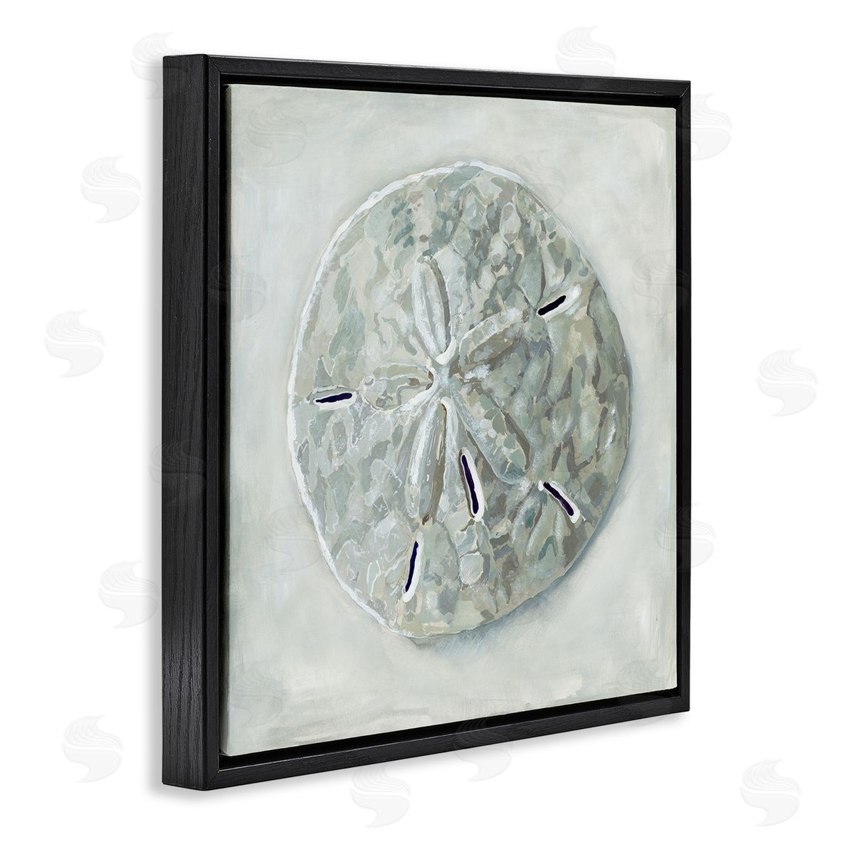 Grey Sand Dollar Seashell Black Floating Frame Canvas Wall Art, Home Decor by Erica Christopher