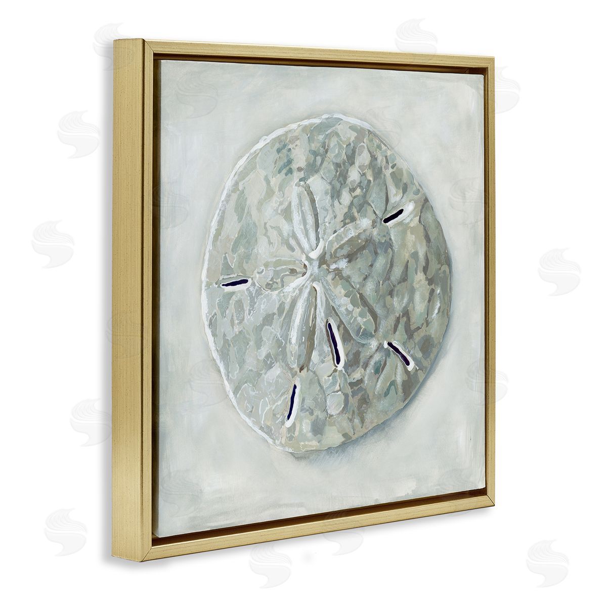 Grey Sand Dollar Seashell Gold Floating Frame Canvas Wall Art, Home Decor by Erica Christopher
