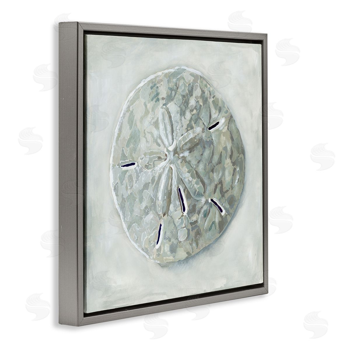 Grey Sand Dollar Seashell Grey Floating Frame Canvas Wall Art, Home Decor by Erica Christopher