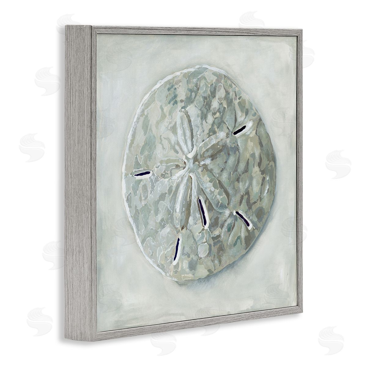 Grey Sand Dollar Seashell Grey Frame Print Wall Art, Home Decor by Erica Christopher