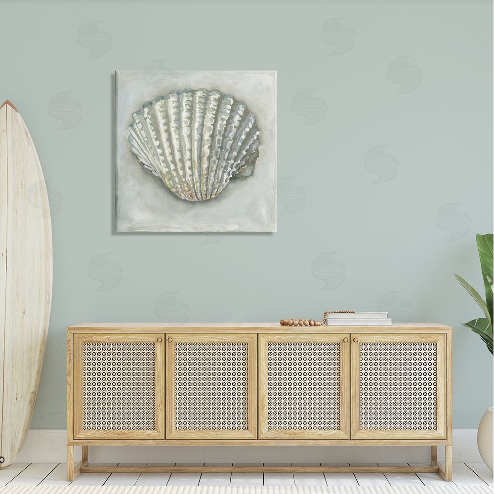 Erica Christopher Clam Shell Nautical Grey Canvas Wall Art in Room