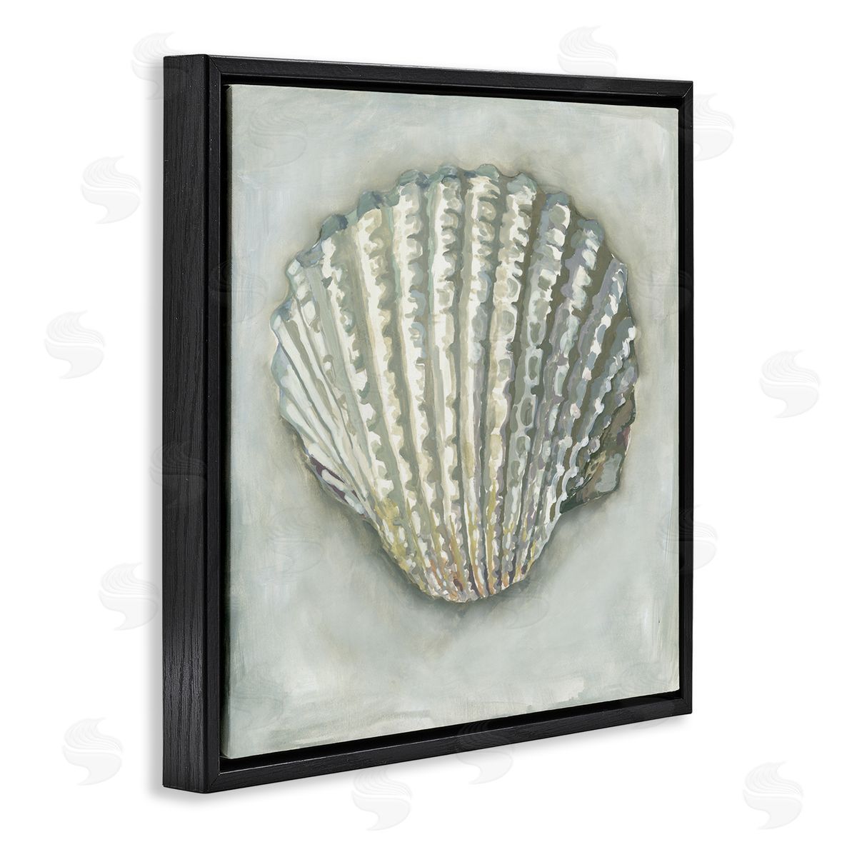 Erica Christopher Clam Shell Nautical Grey Black Floating Frame Canvas Wall Art Print