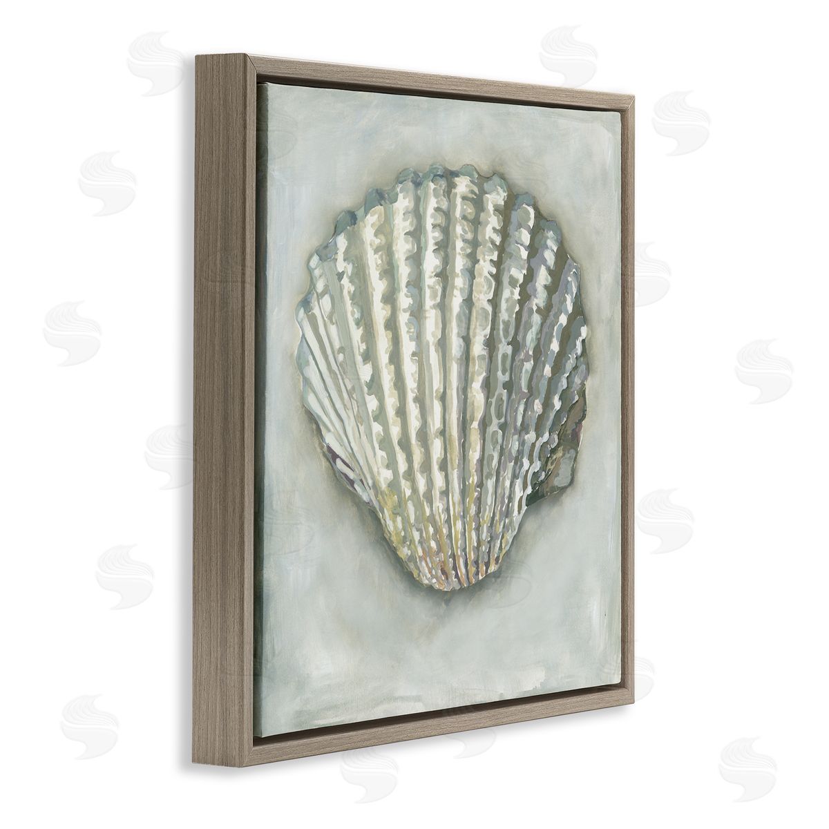 Erica Christopher Clam Shell Nautical Grey Brown Floating Frame Canvas Wall Art Print