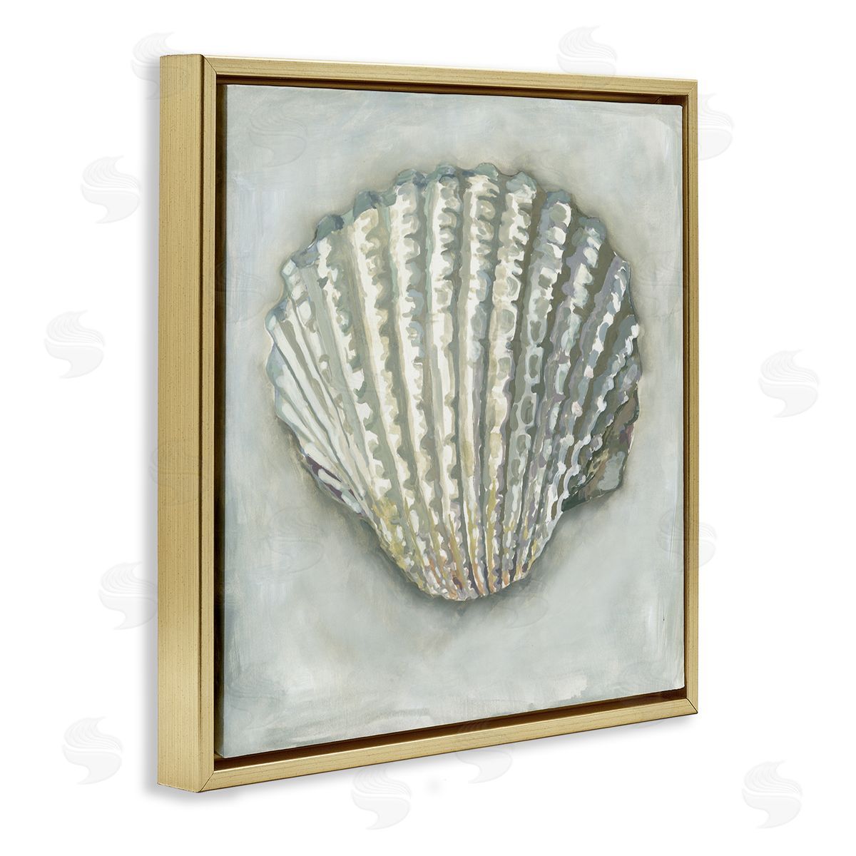 Erica Christopher Clam Shell Nautical Grey Gold Floating Frame Canvas Wall Art Print