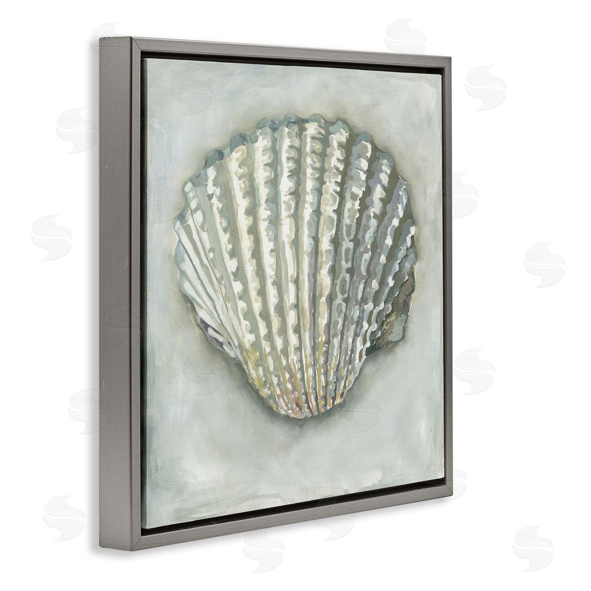 Erica Christopher Clam Shell Nautical Grey Gray Floating Frame Canvas Wall Art Print