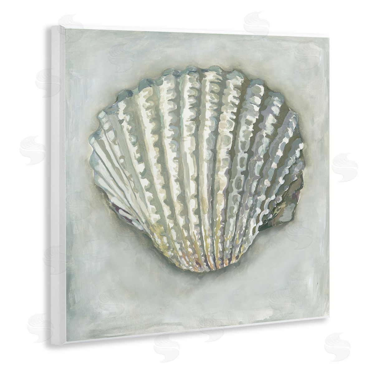 Erica Christopher Clam Shell Nautical Grey Wooden Wall Plaque Art Print