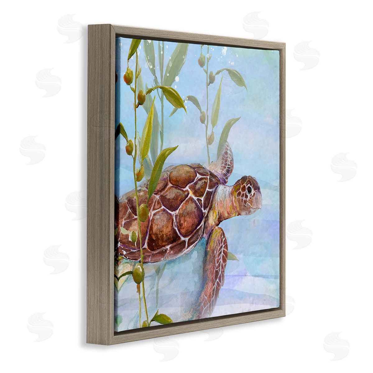Diannart Turtle Swimming Between Reef Brown Floating Frame Canvas Wall Art Print
