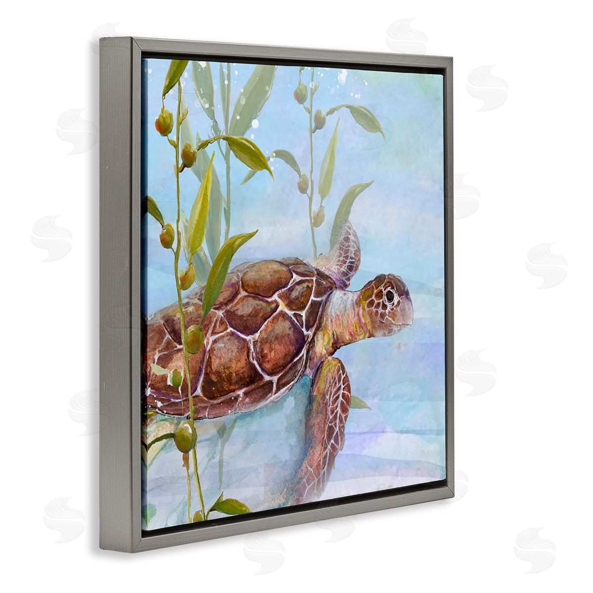 Diannart Turtle Swimming Between Reef Gray Floating Frame Canvas Wall Art Print
