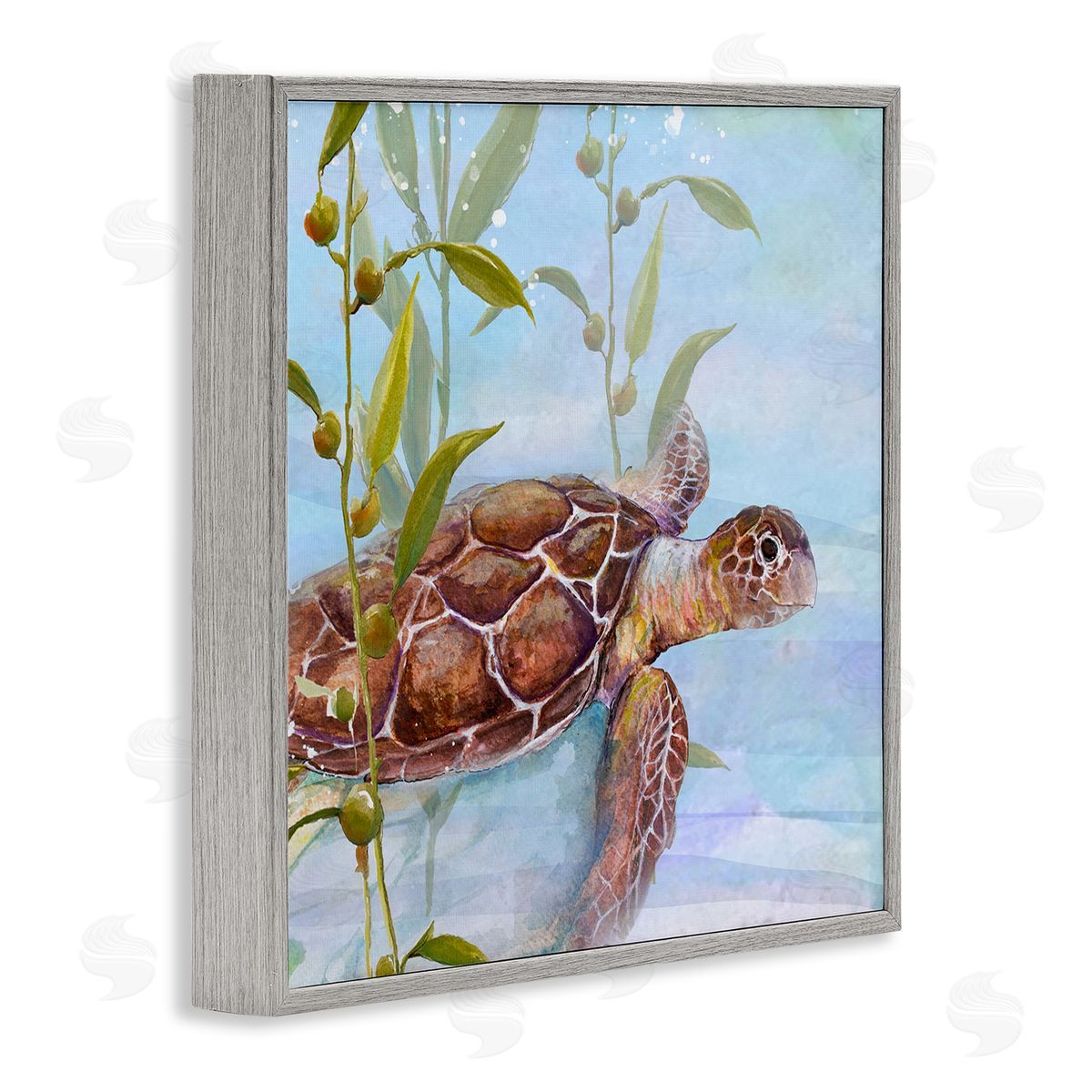 Diannart Turtle Swimming Between Reef Gray Framed Glicee Wall Art Print