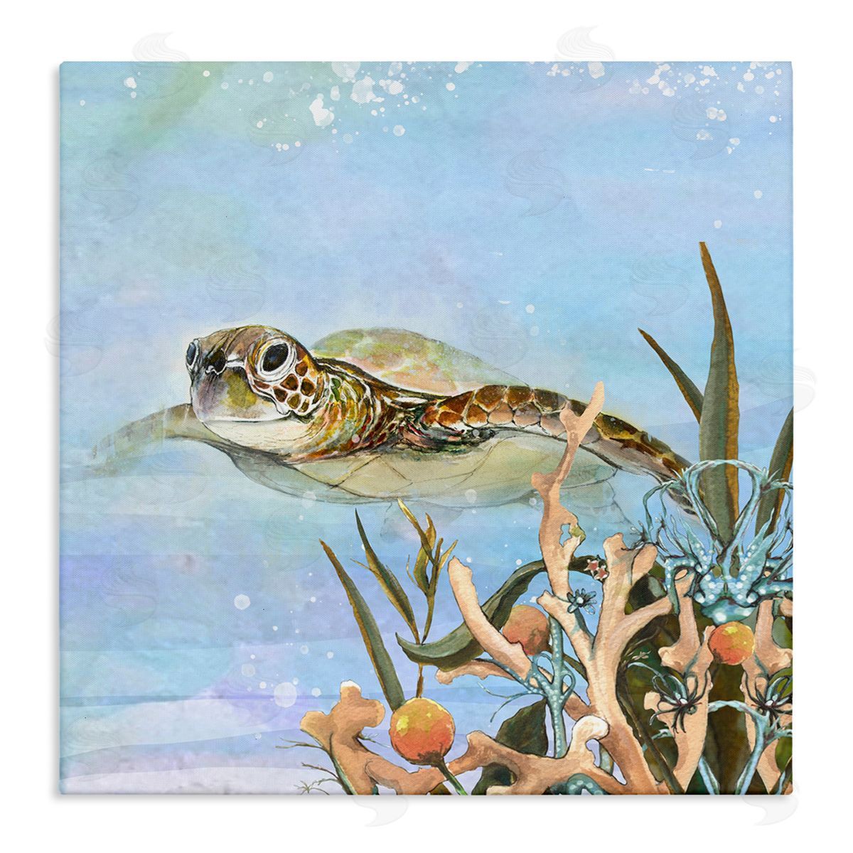 Diannart Underwater Sea Turtle Swimming Stretched Canvas Wall Art Print