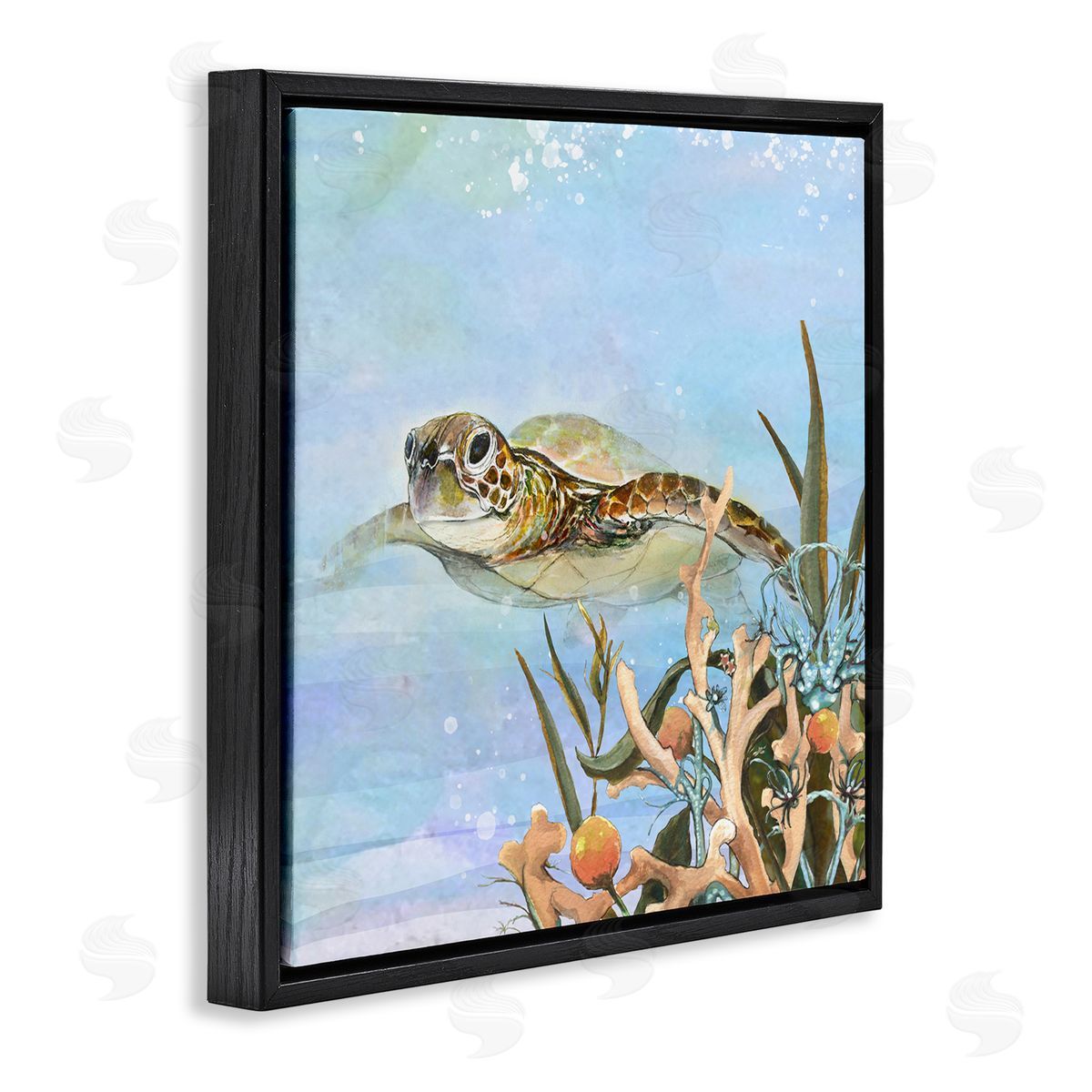 Diannart Underwater Sea Turtle Swimming Black Floating Frame Canvas Wall Art Print