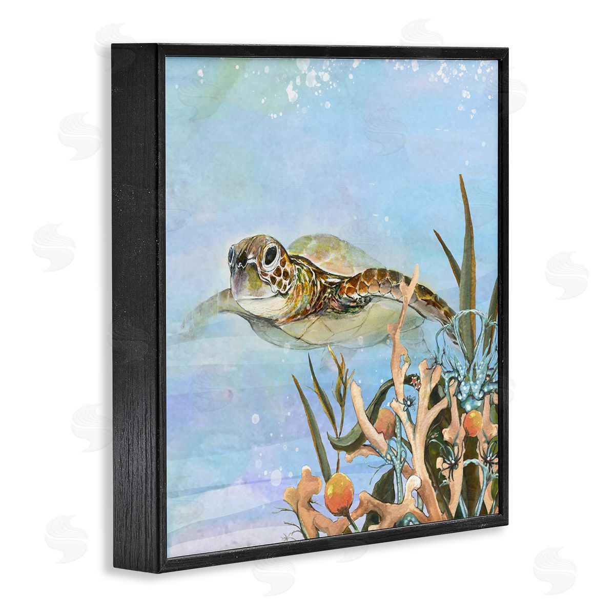 Diannart Underwater Sea Turtle Swimming Black Framed Glicee Wall Art Print