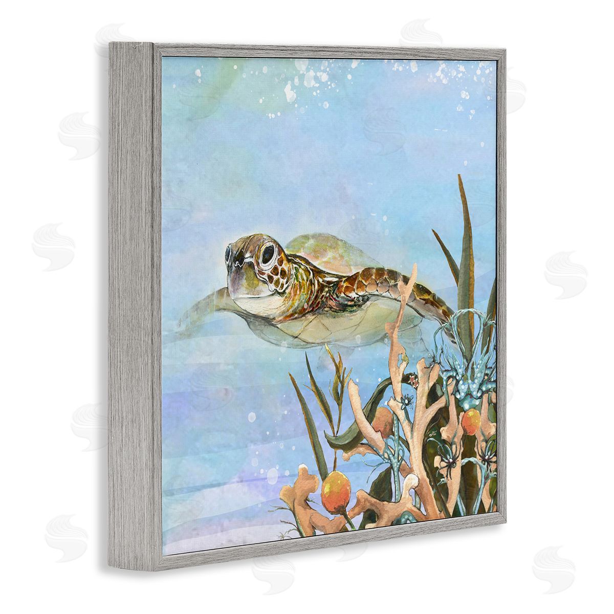 Diannart Underwater Sea Turtle Swimming Gray Framed Glicee Wall Art Print