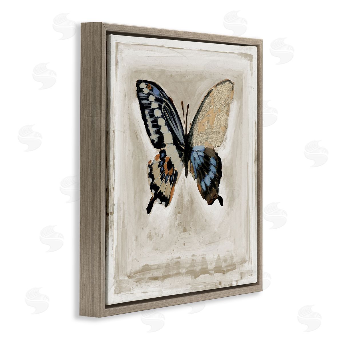 Stacy D'Aguiar Butterfly Wings Square Border Brown Floating Frame Canvas Wall Art Print