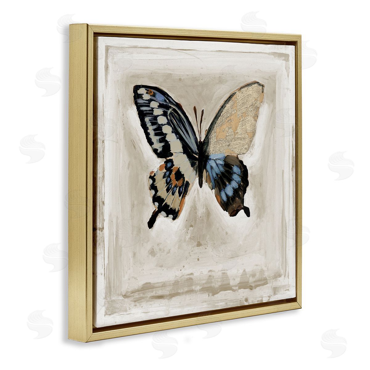 Stacy D'Aguiar Butterfly Wings Square Border Gold Floating Frame Canvas Wall Art Print