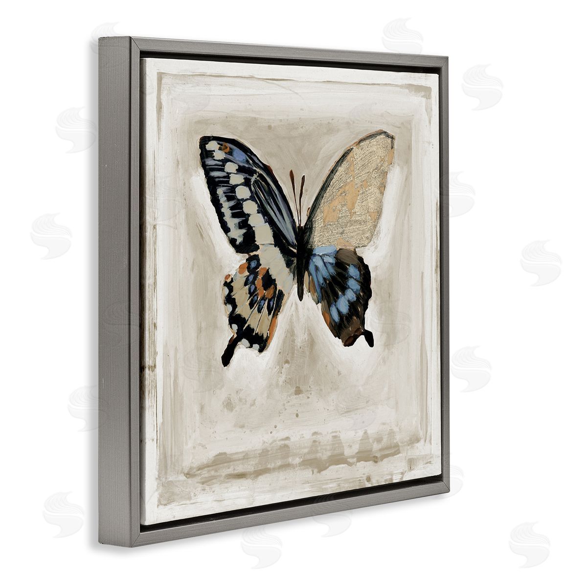 Stacy D'Aguiar Butterfly Wings Square Border Gray Floating Frame Canvas Wall Art Print