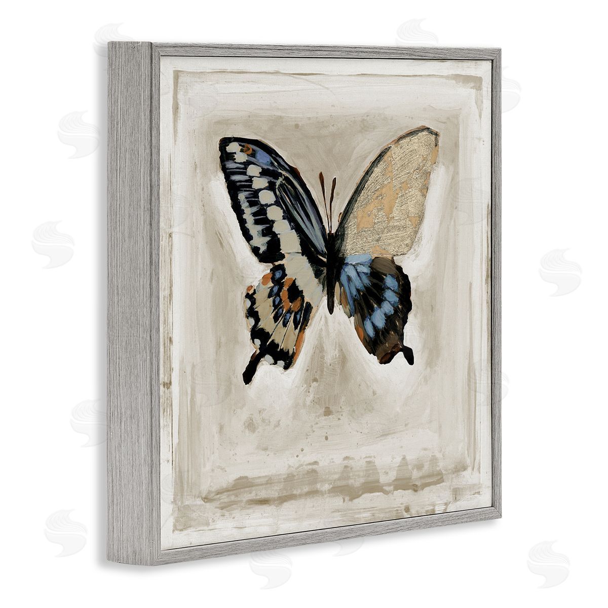 Stacy D'Aguiar Butterfly Wings Square Border Gray Framed Glicee Wall Art Print
