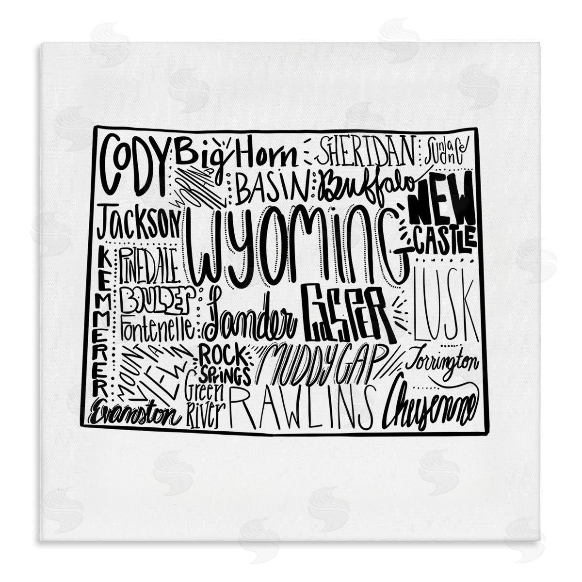 The Saturday Evening Post Wyoming Cities Typography Map Stretched Canvas Wall Art Print