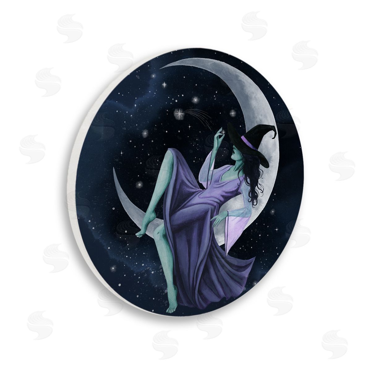 Grace Popp Lounging Witch Moon Sky Wooden Wall Plaque Art Print
