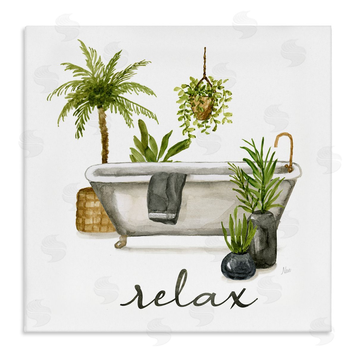 Nan Relax Tub Plants Arrangement Stretched Canvas Wall Art Print