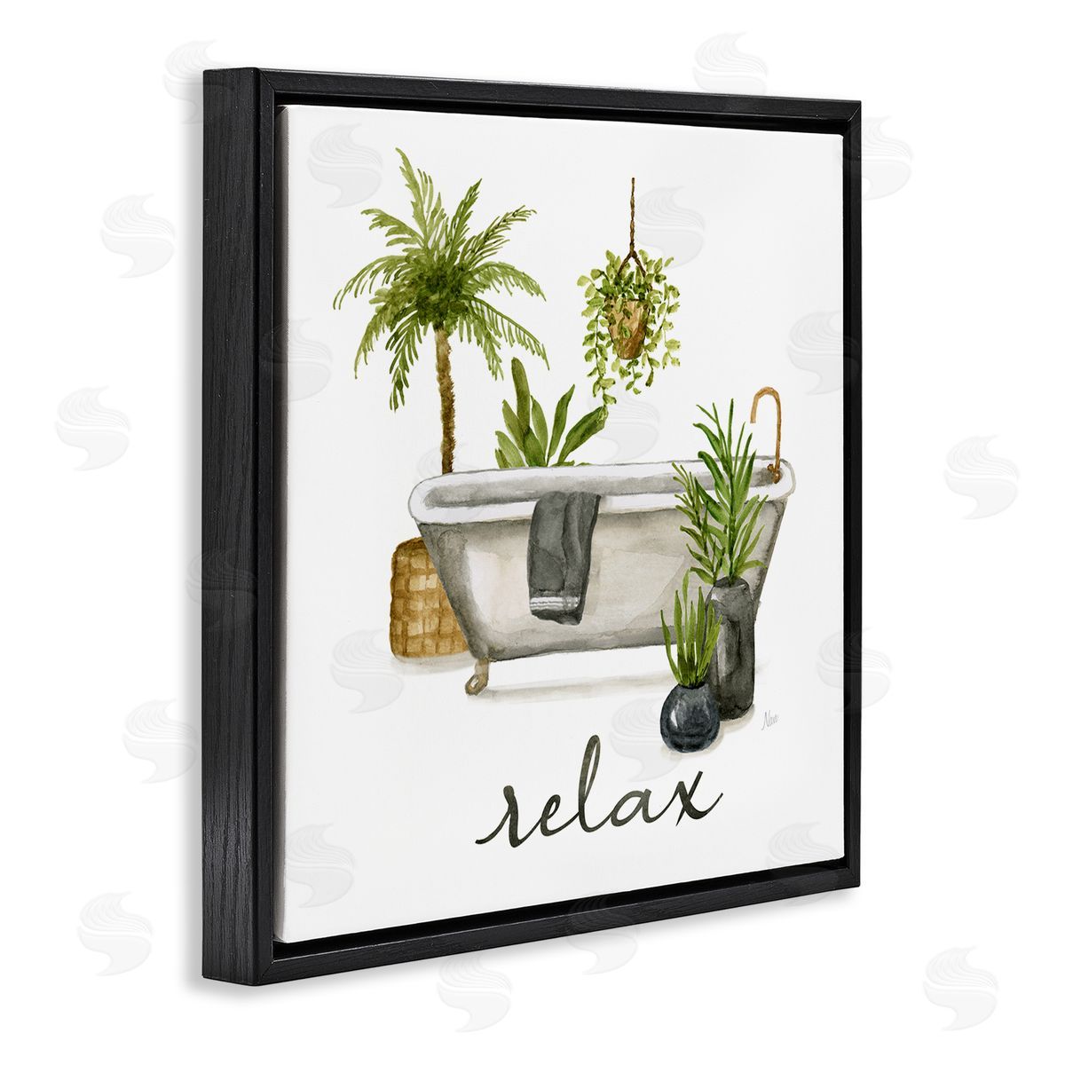 Nan Relax Tub Plants Arrangement Black Floating Frame Canvas Wall Art Print