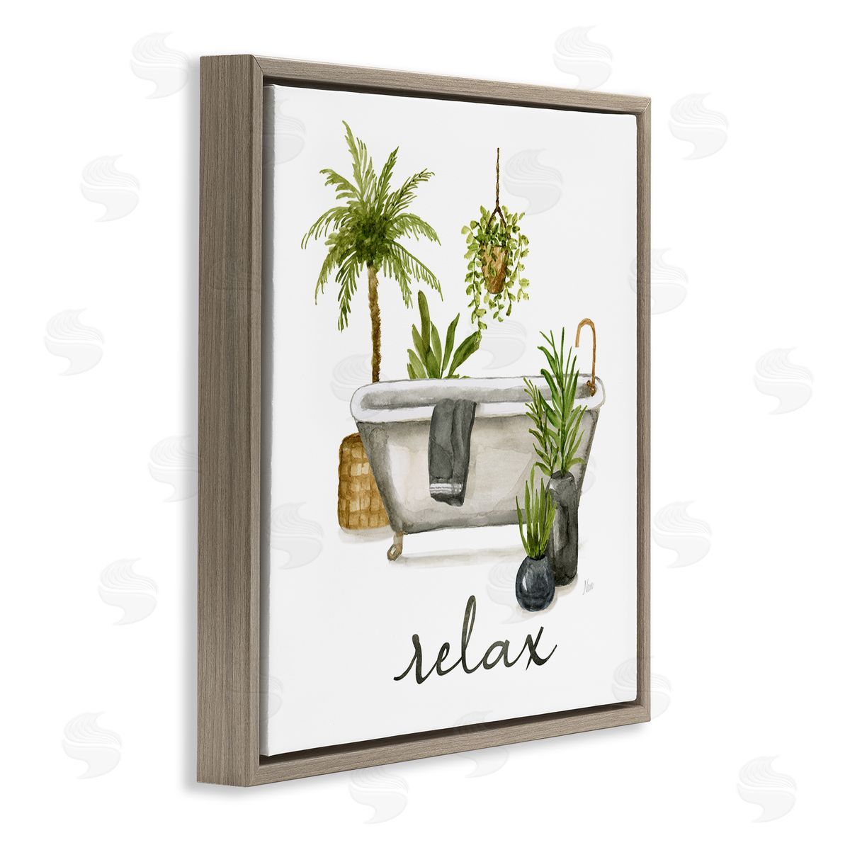 Nan Relax Tub Plants Arrangement Brown Floating Frame Canvas Wall Art Print
