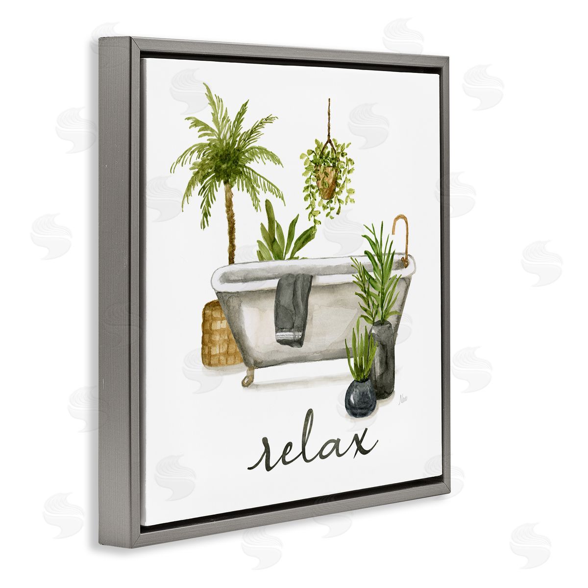 Nan Relax Tub Plants Arrangement Gray Floating Frame Canvas Wall Art Print
