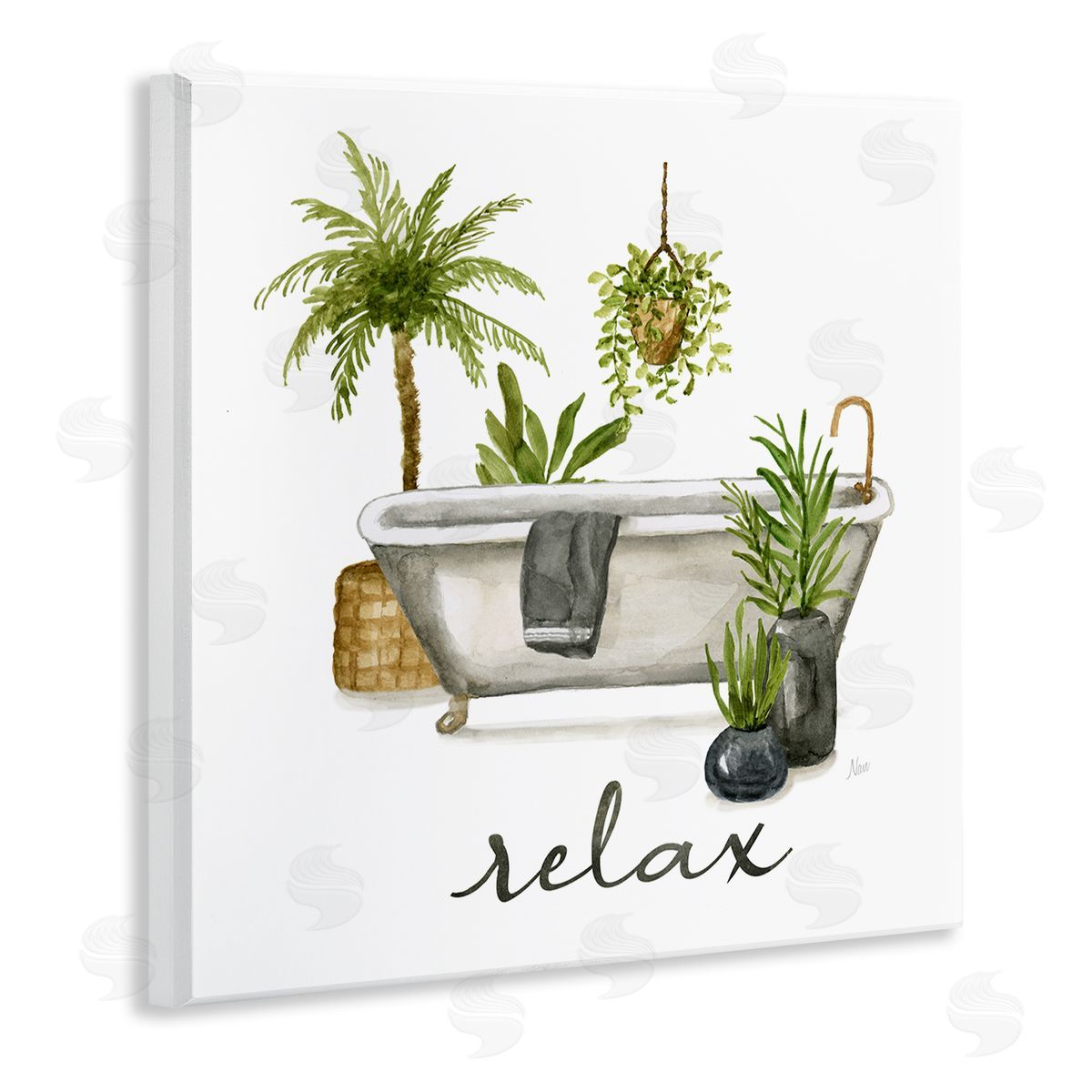 Nan Relax Tub Plants Arrangement Wooden Wall Plaque Art Print