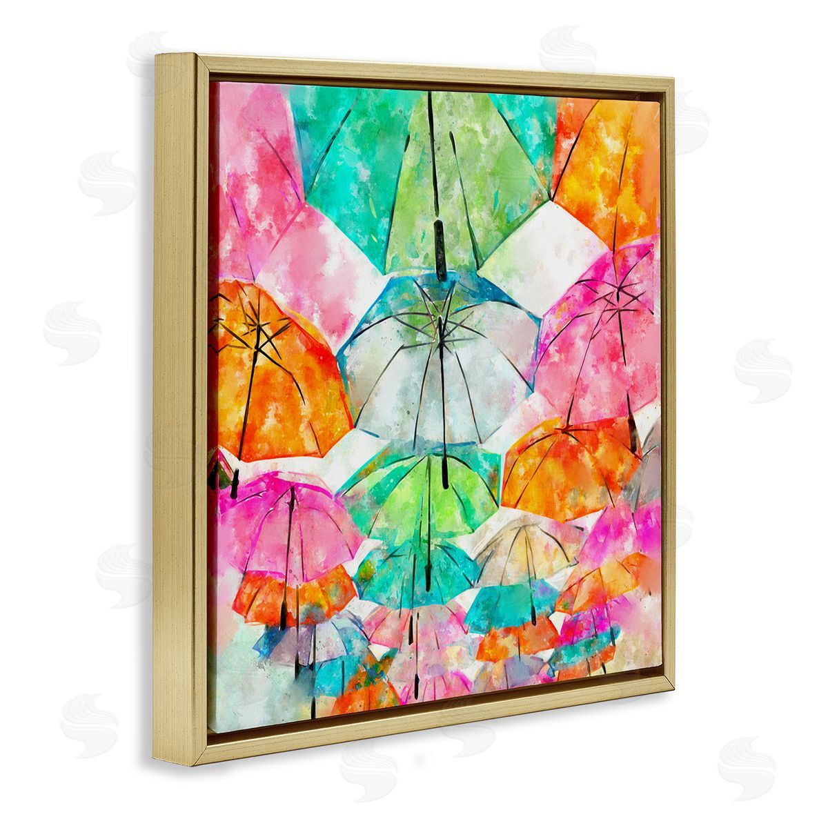 Ziwei Li Modern Bold Varied Umbrellas Gold Floating Frame Canvas Wall Art Print