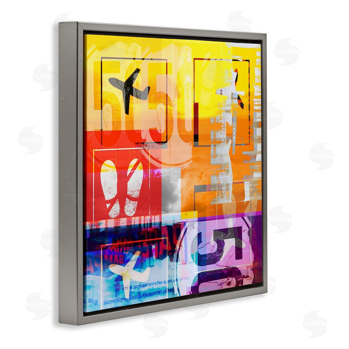 Bold Airplanes Typography Collage Grey Floating Frame Canvas Wall Art, Home Decor by Jan Weiss