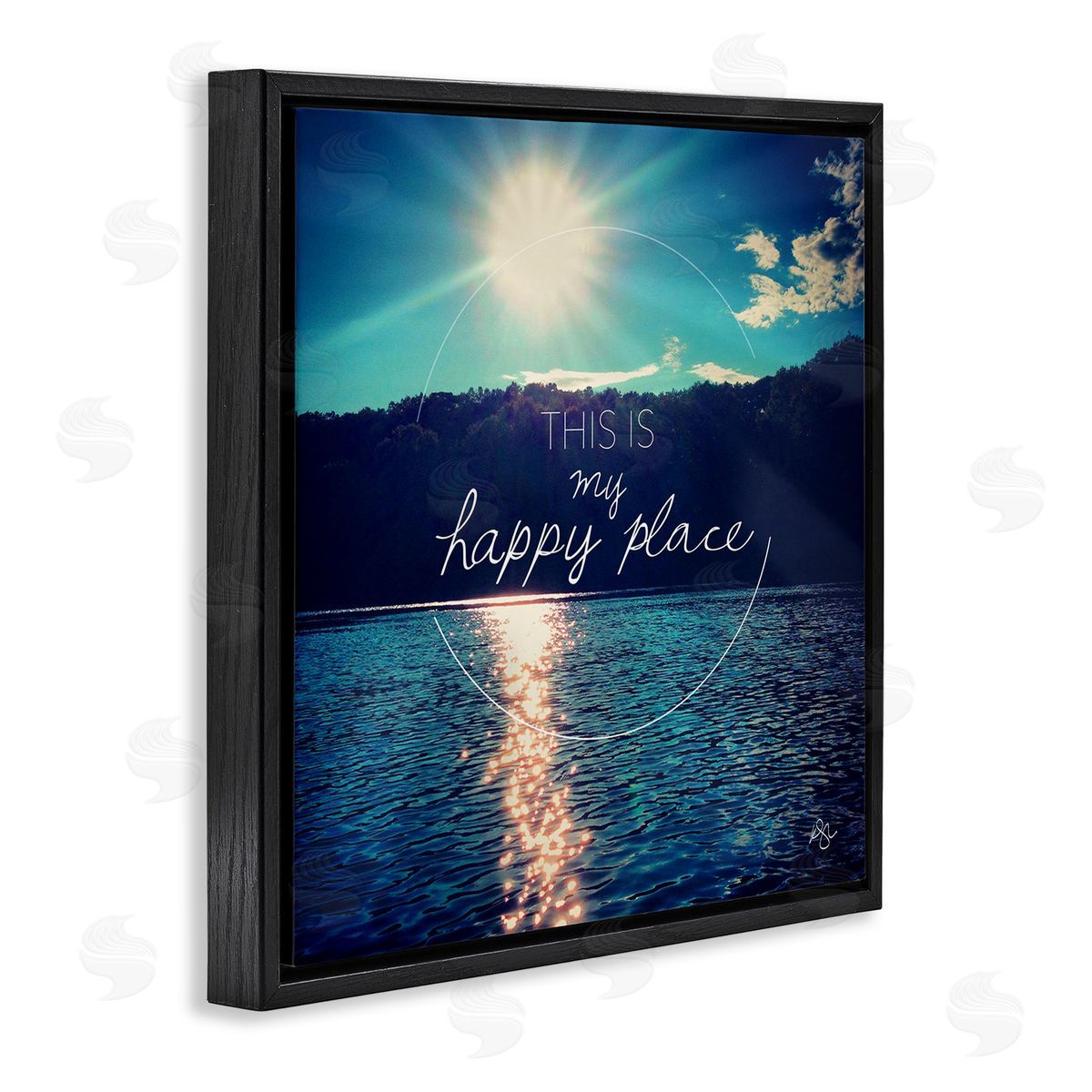 K. Kaufman My Happy Place Lake Scenery Black Floating Frame Canvas Wall Art Print