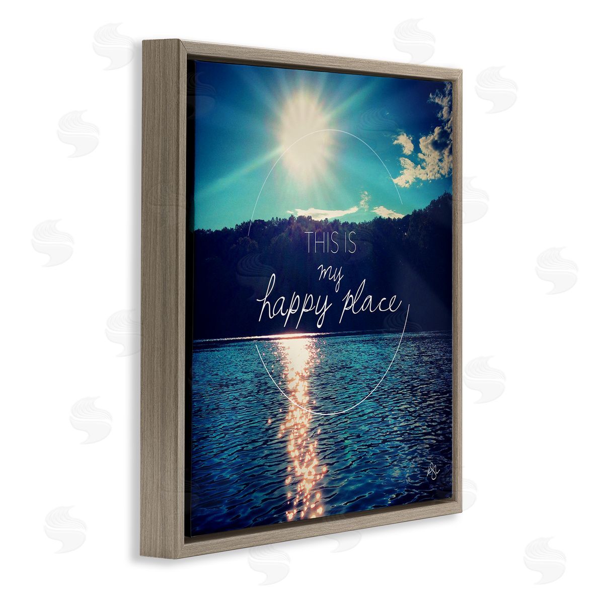 K. Kaufman My Happy Place Lake Scenery Brown Floating Frame Canvas Wall Art Print