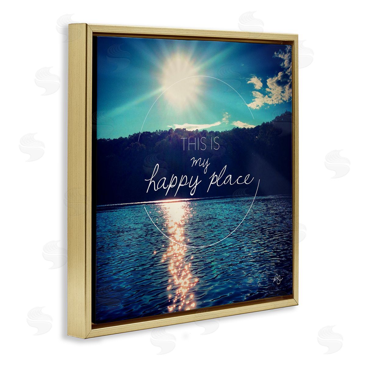 K. Kaufman My Happy Place Lake Scenery Gold Floating Frame Canvas Wall Art Print