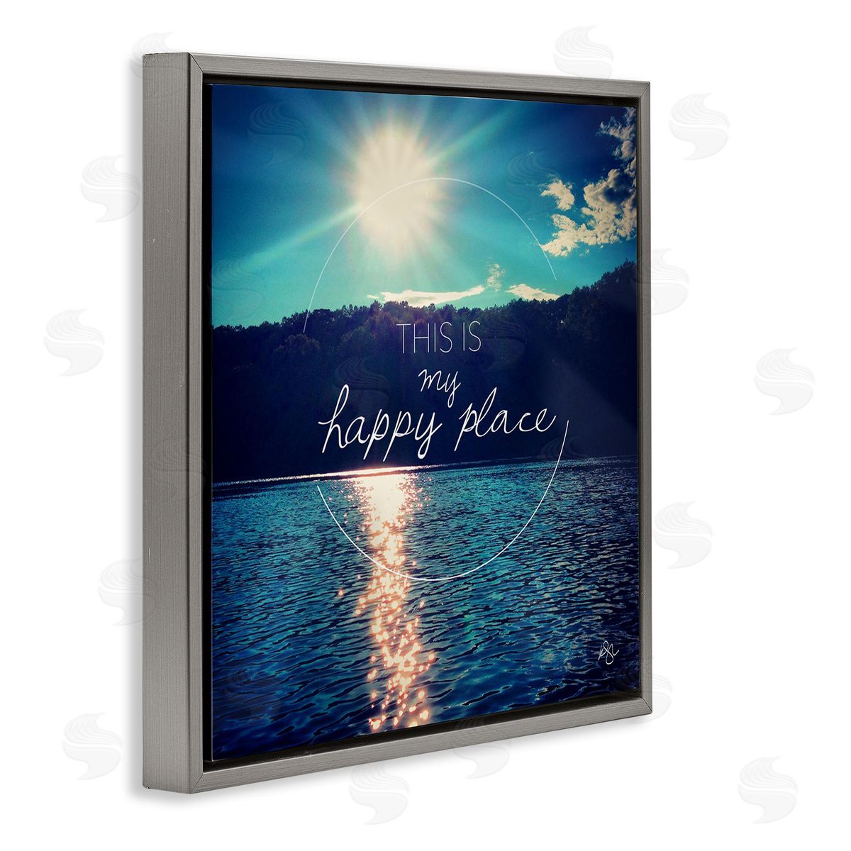 K. Kaufman My Happy Place Lake Scenery Gray Floating Frame Canvas Wall Art Print