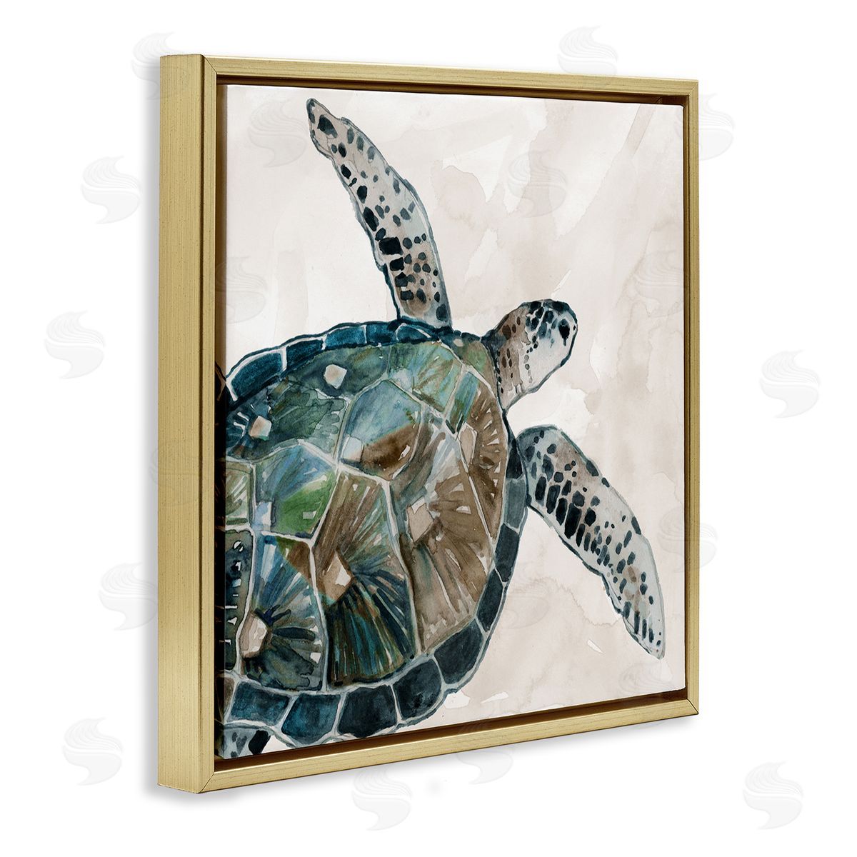 Carol Robinson Brown Tortoise Sea Life Gold Floating Frame Canvas Wall Art Print