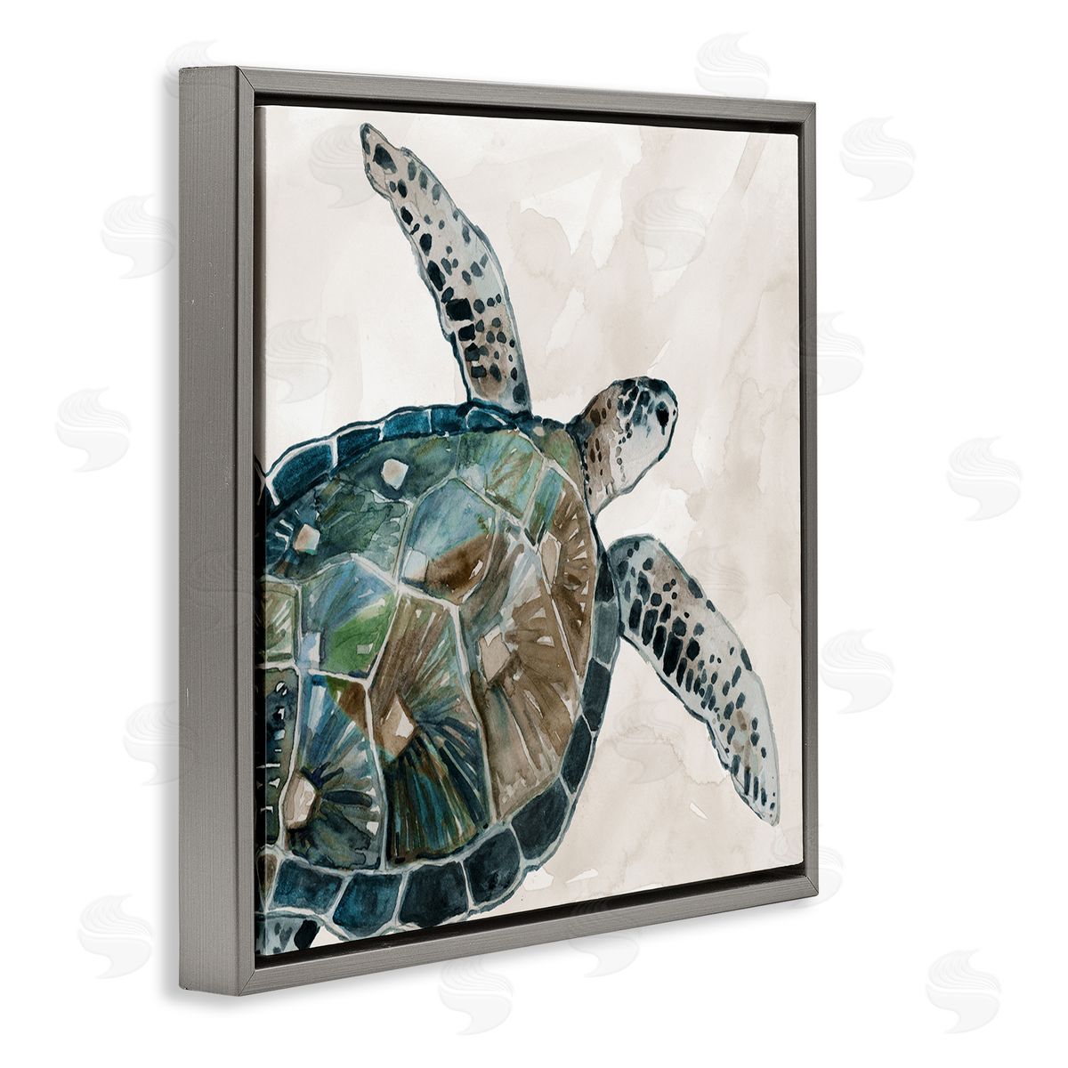 Carol Robinson Brown Tortoise Sea Life Gray Floating Frame Canvas Wall Art Print
