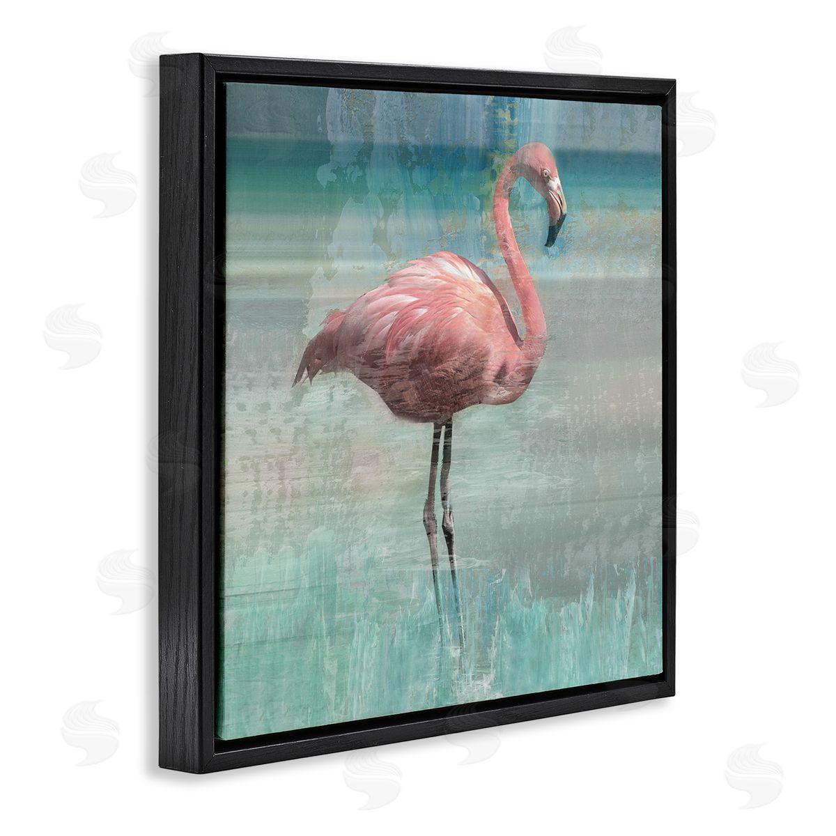 Layered Flamingo Bird Portrait Black Floating Frame Canvas Wall Art, Home Decor by Nan