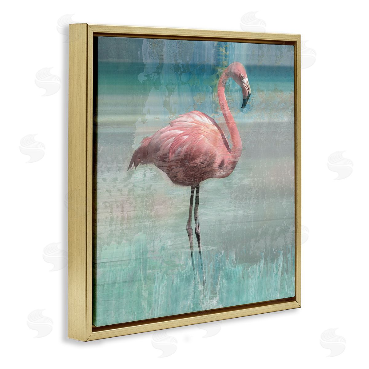Layered Flamingo Bird Portrait Gold Floating Frame Canvas Wall Art, Home Decor by Nan