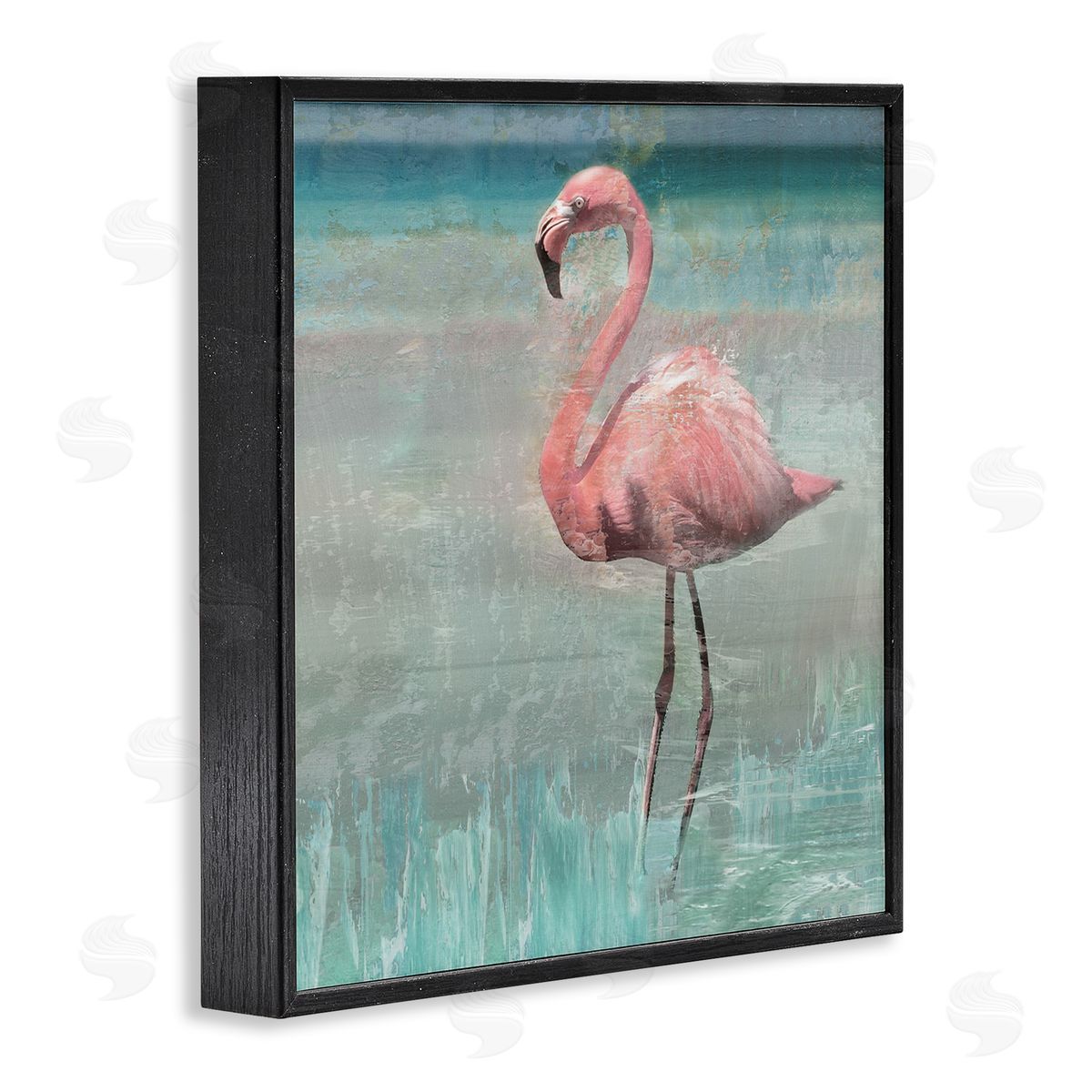 Nan Tropical Flamingo Standing Collage Black Framed Glicee Wall Art Print