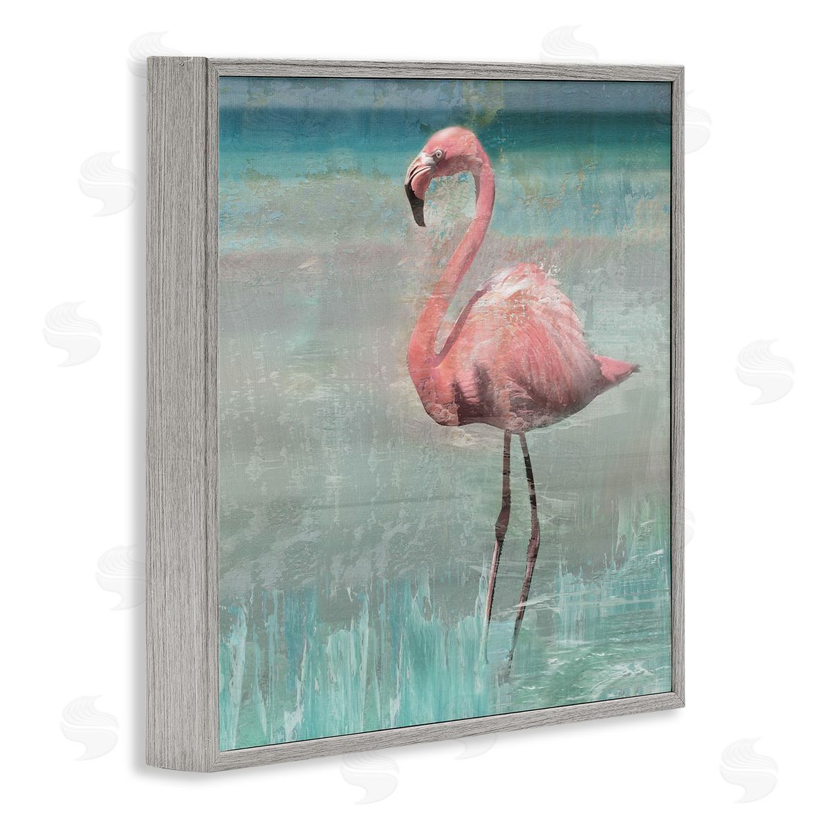 Nan Tropical Flamingo Standing Collage Gray Framed Glicee Wall Art Print