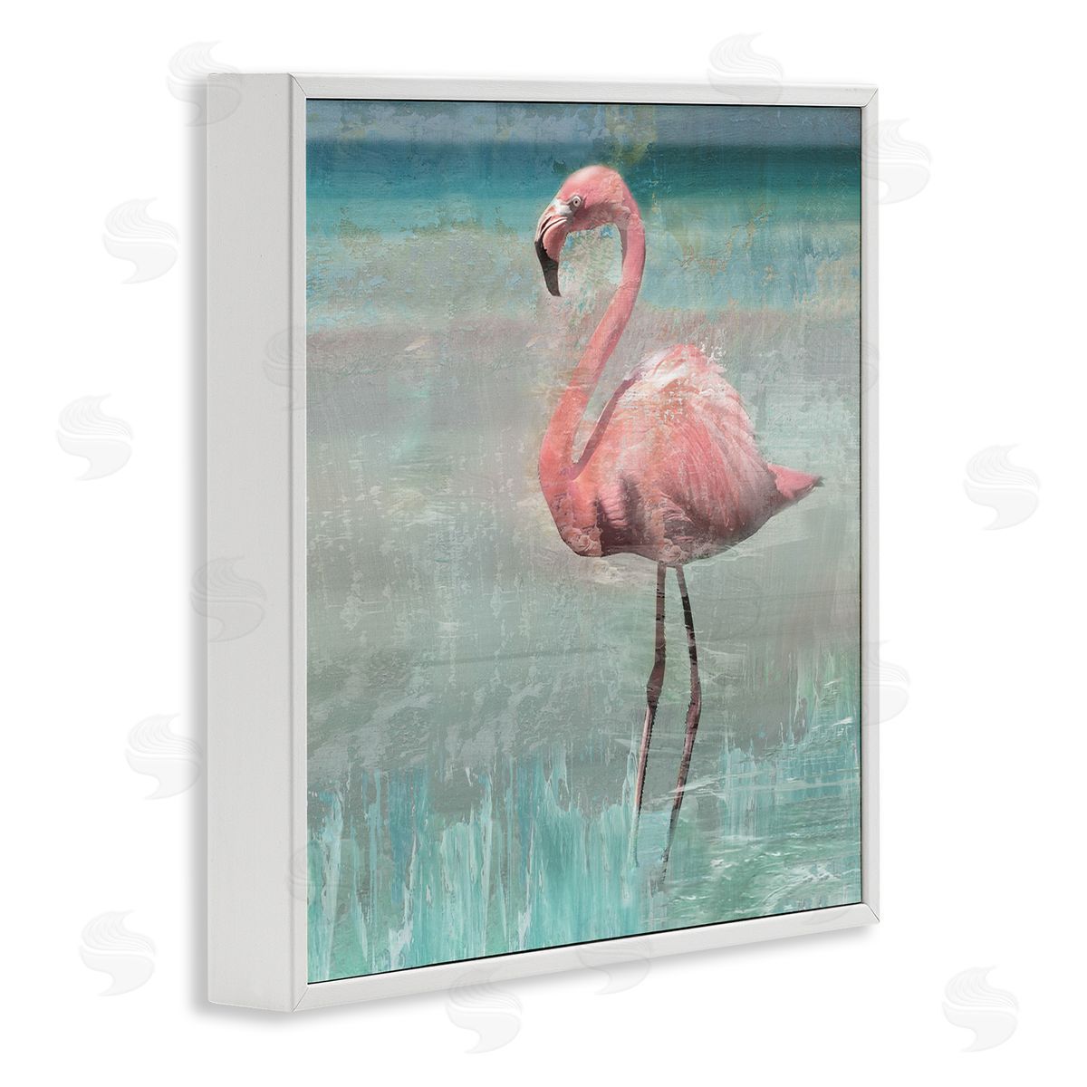 Nan Tropical Flamingo Standing Collage White Framed Glicee Wall Art Print