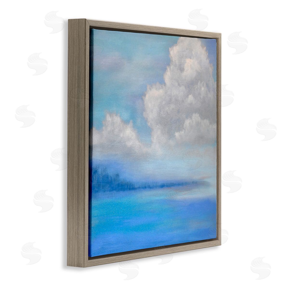 Catherine Andersen Vivid Blue Ocean Clouds  Brown Floating Frame Canvas Wall Art Print