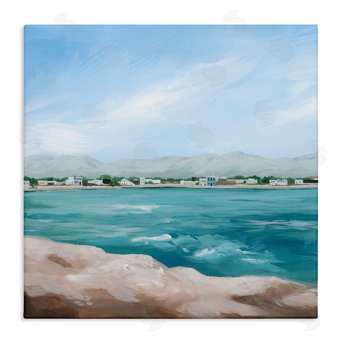 Grace Popp Waterfront Town Ocean Scenery Stretched Canvas Wall Art Print